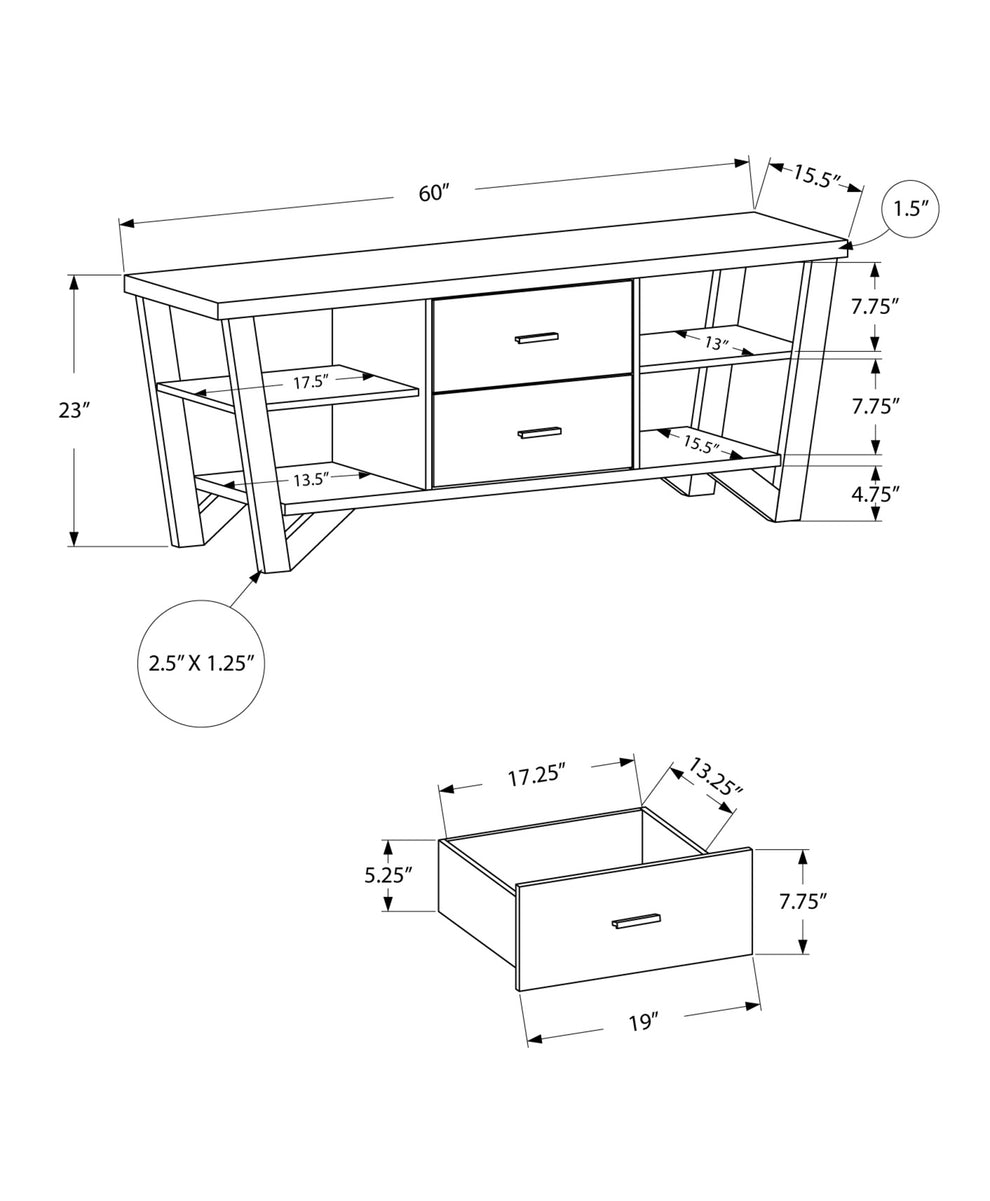 Grey Black Particle Board Hollow Core Metal TV Stand With 2 Drawers By Homeroots | TV Stands | Modishstore - 3