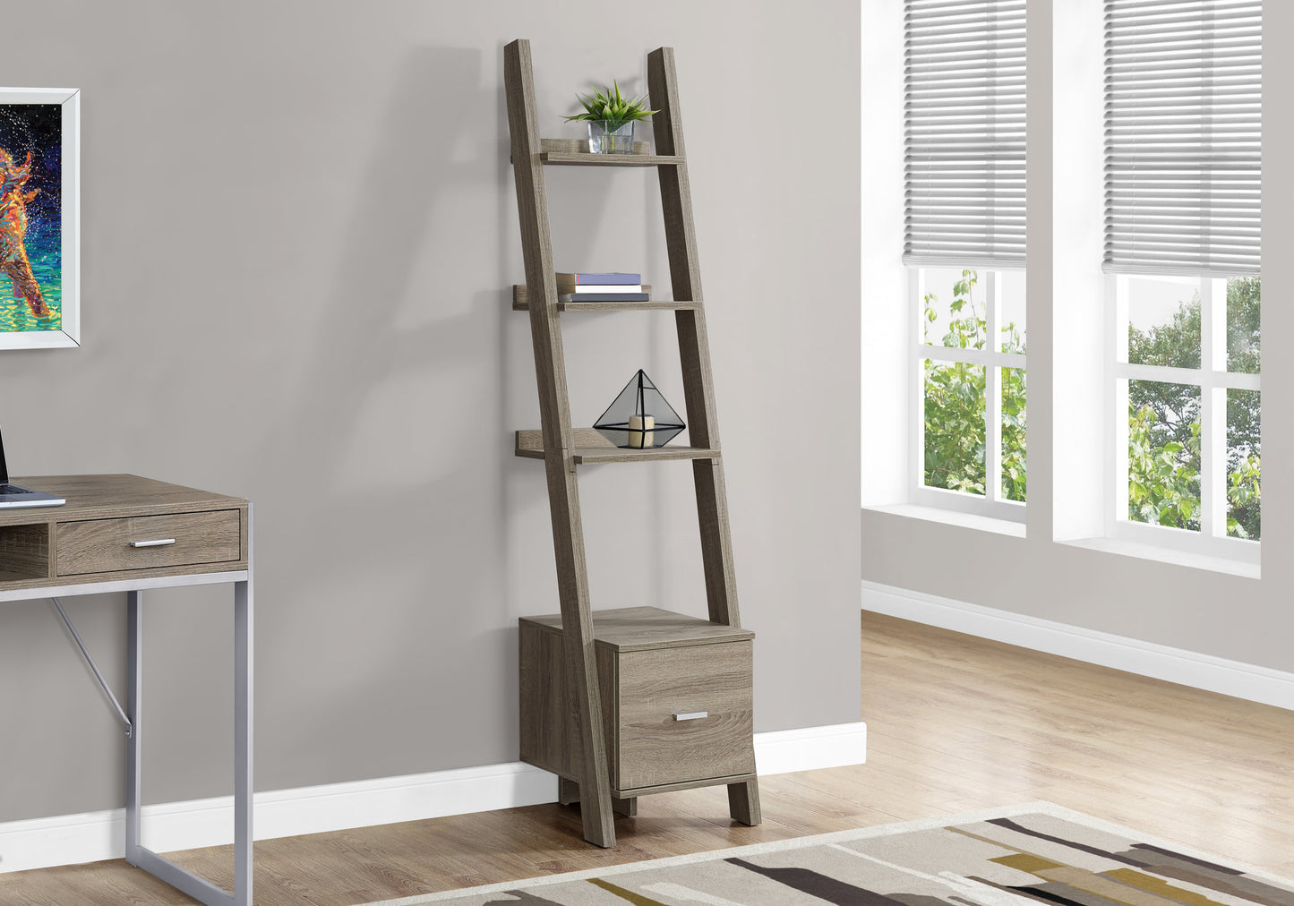 69" Particle Board Ladder Bookcase with a Storage Drawer By Homeroots | Bookcases | Modishstore - 4