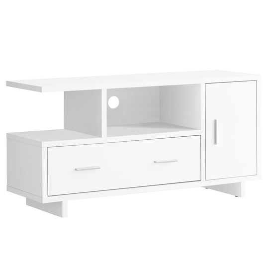 White Particle Board Hollow Core TV Stand with Storage By Homeroots | TV Stands | Modishstore