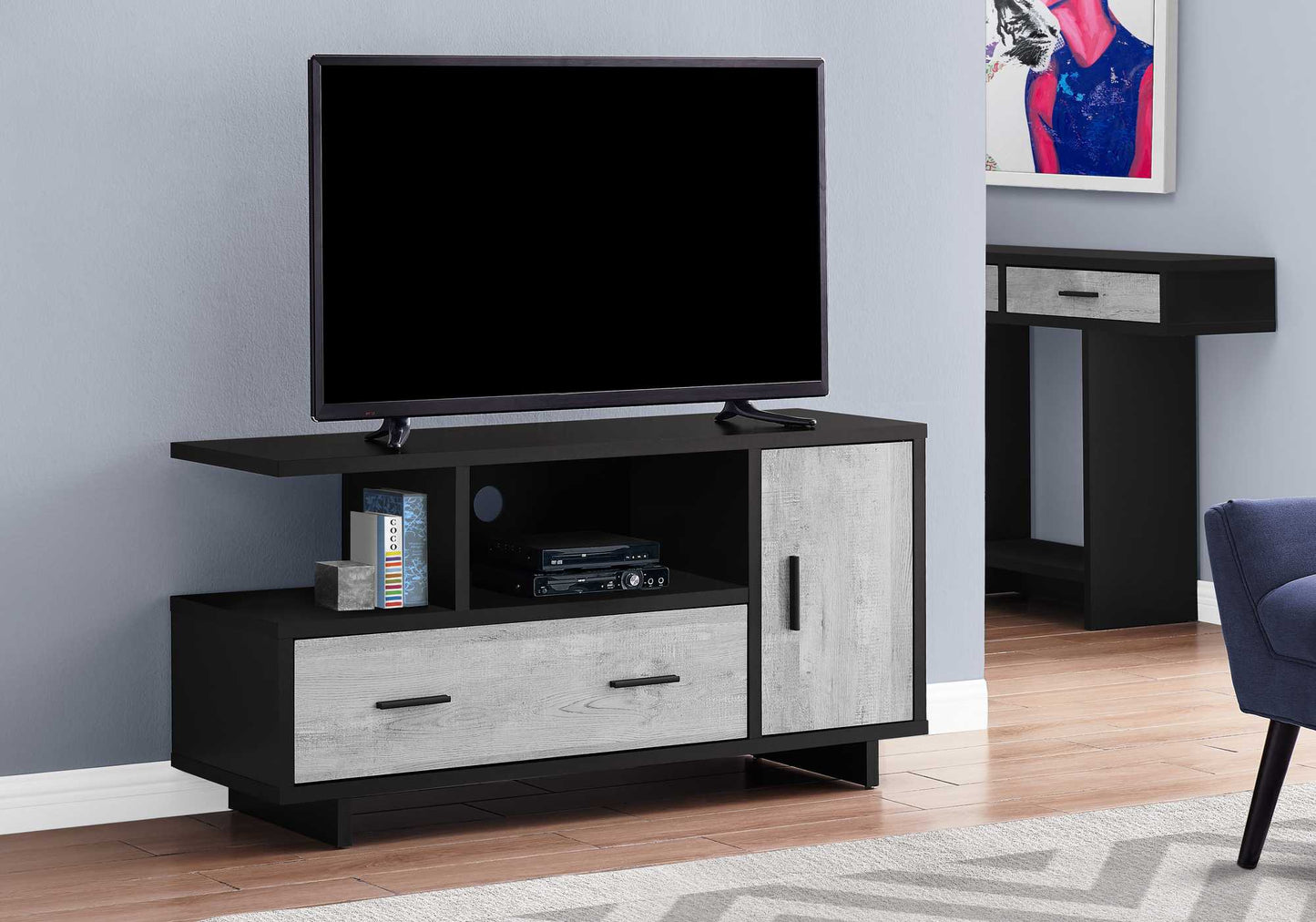 23.75" Black And Grey Particle Board Laminate And Mdf TV Stand With Storage By Homeroots | TV Stands | Modishstore