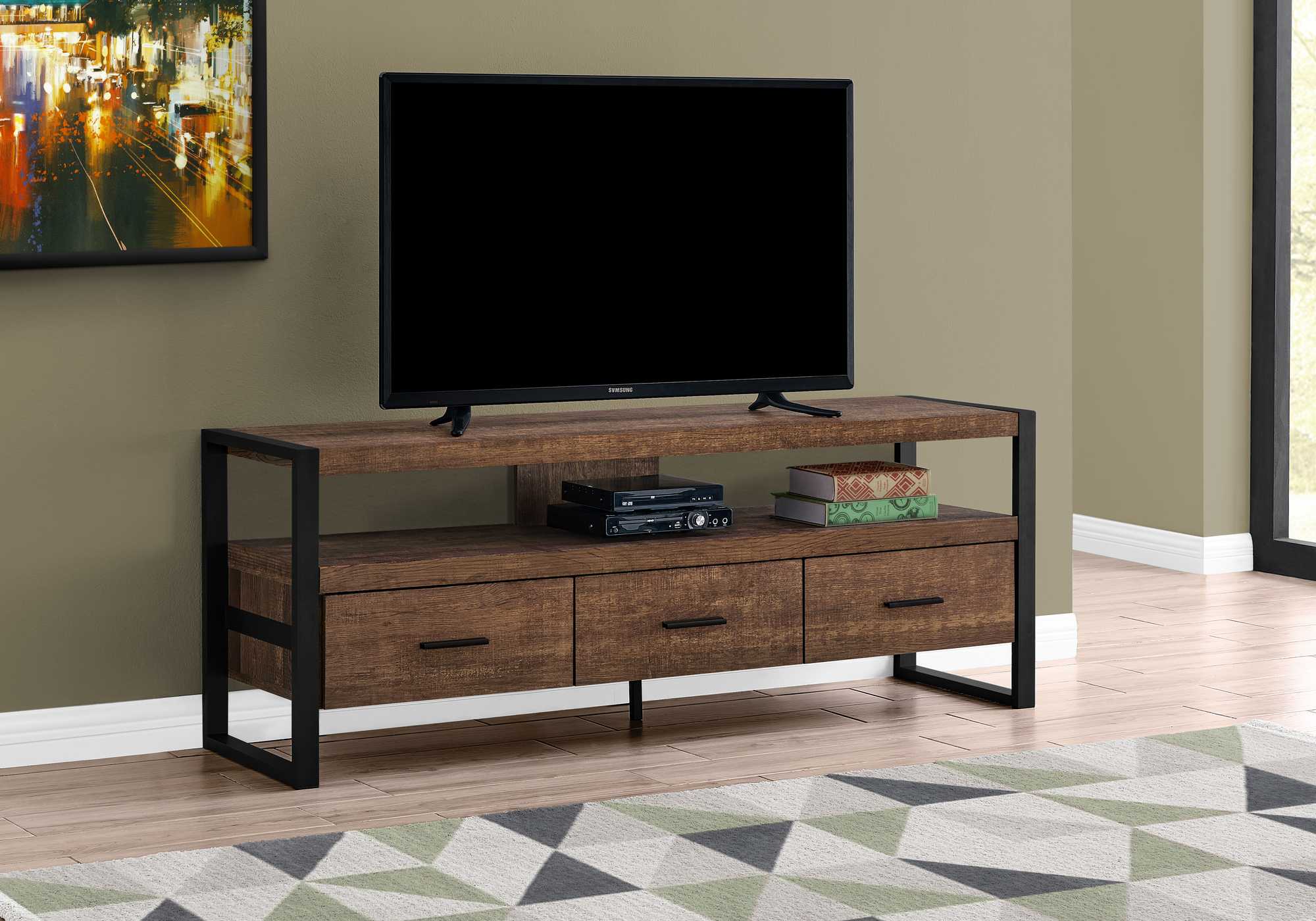 LIFE FURNITURE IRON WOODEN TV BOARD