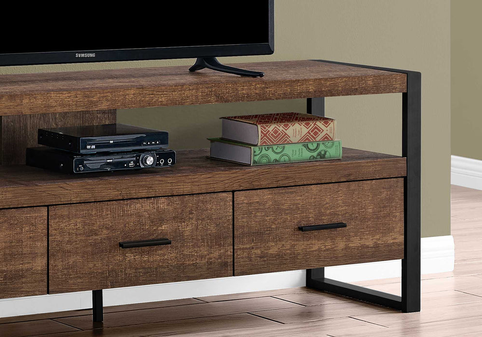 21.75" Particle Board Hollow Core & Black Metal TV Stand with 3 Drawers By Homeroots | TV Stands | Modishstore - 3