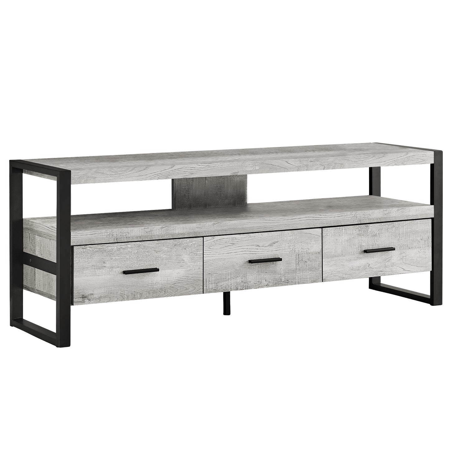 21.75" Grey Particle Board Hollow Core & Black Metal TV Stand With 3 Drawers By Homeroots | TV Stands | Modishstore - 2