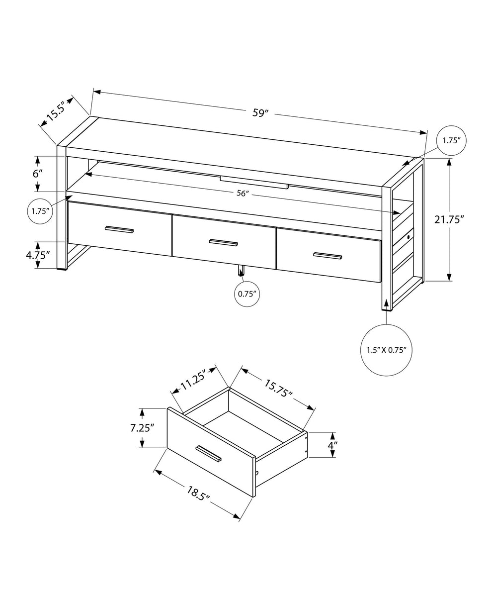 21.75" Grey Particle Board Hollow Core & Black Metal TV Stand With 3 Drawers By Homeroots | TV Stands | Modishstore - 4