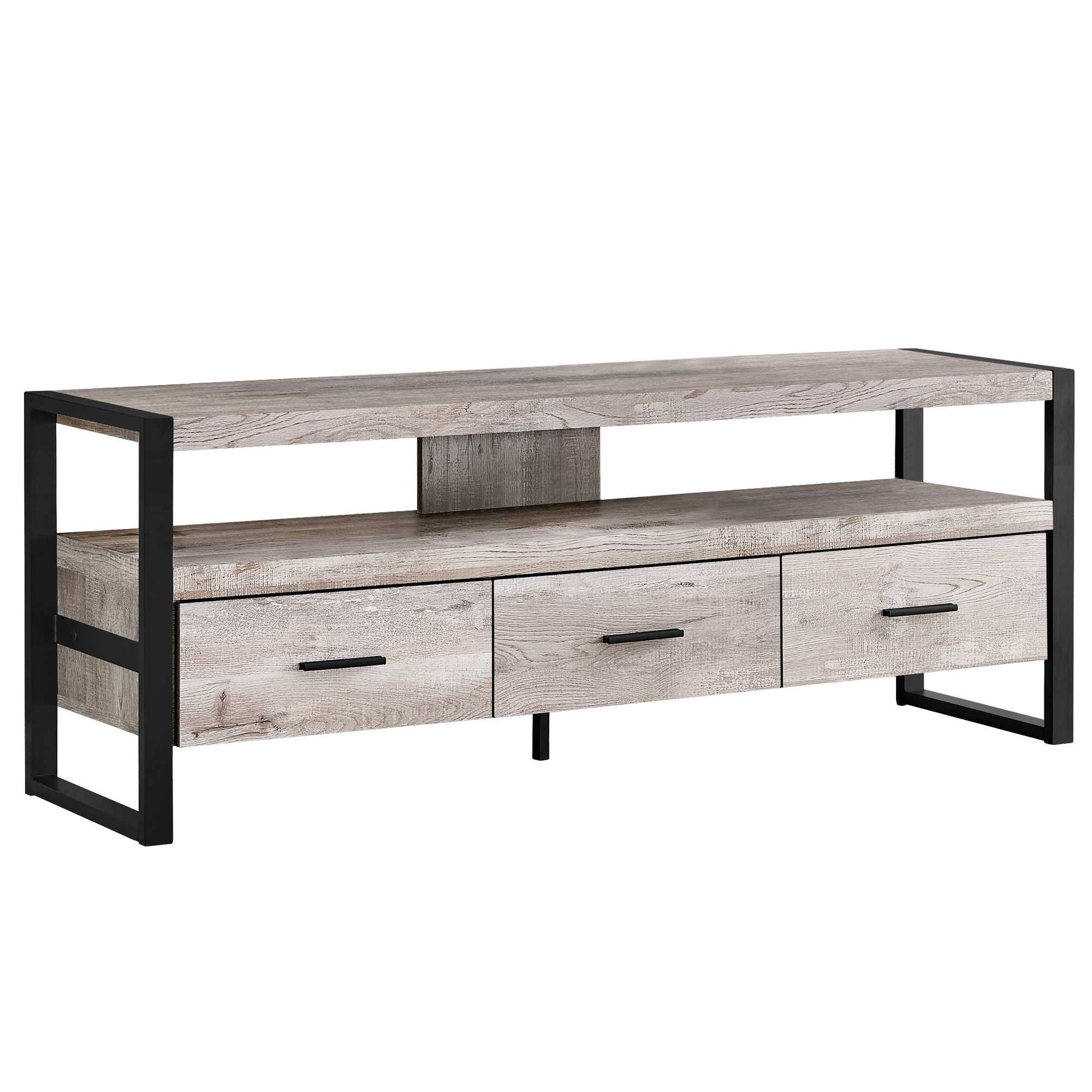 Taupe Black Particle Board Hollow Core Metal TV Stand with 3 Drawers By Homeroots | TV Stands | Modishstore