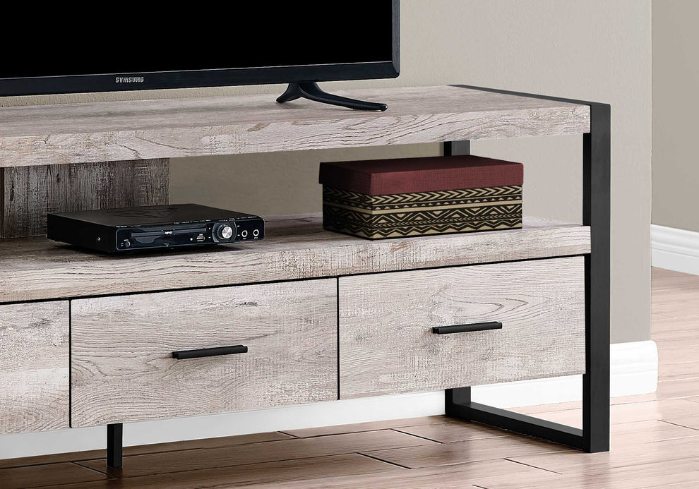 Taupe Black Particle Board Hollow Core Metal TV Stand with 3 Drawers By Homeroots | TV Stands | Modishstore - 2