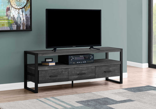 21.75" Black Particle Board Hollow Core & Black Metal TV Stand with 3 Drawers By Homeroots | TV Stands | Modishstore