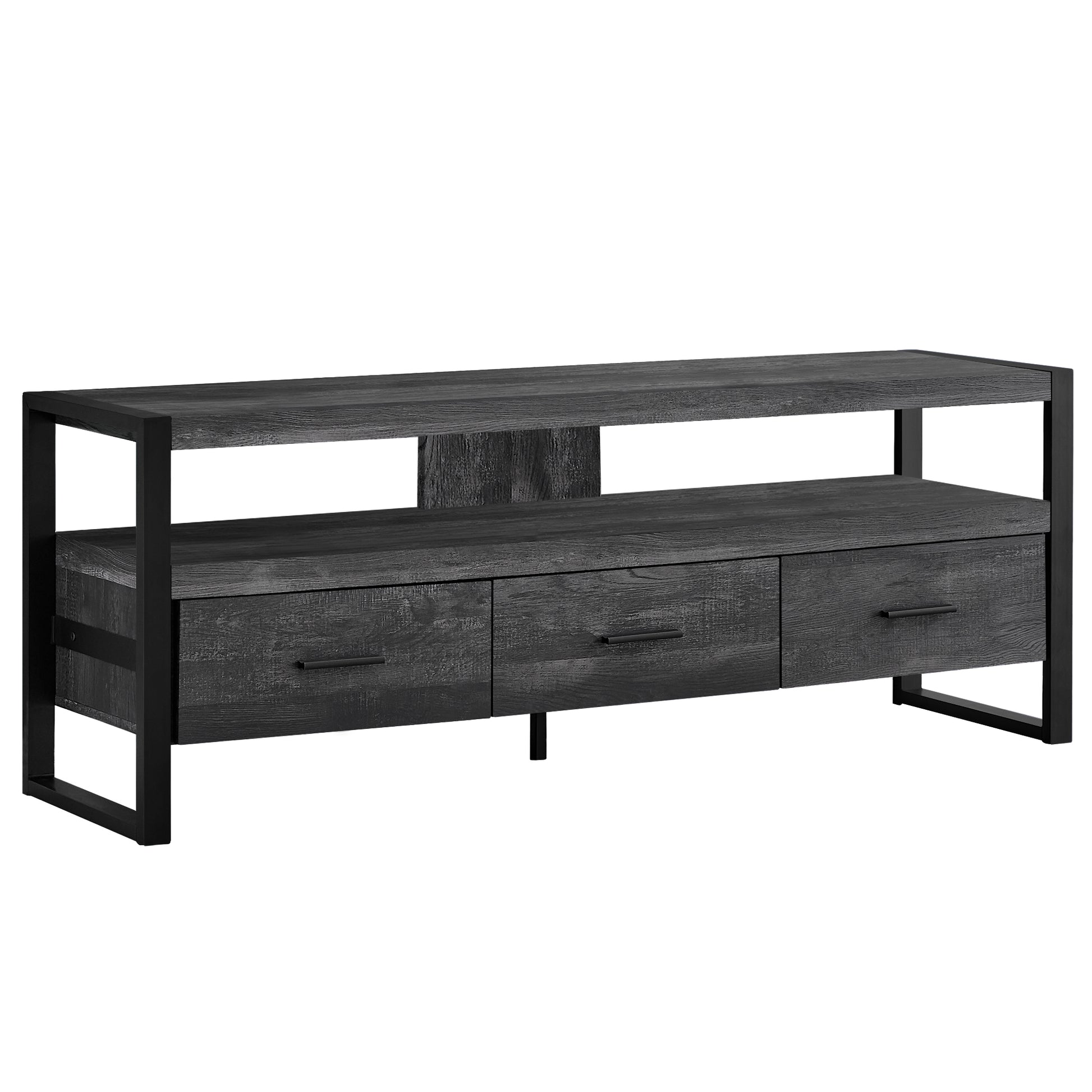 21.75" Black Particle Board Hollow Core & Black Metal TV Stand with 3 Drawers By Homeroots | TV Stands | Modishstore - 2