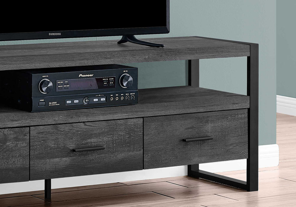21.75" Black Particle Board Hollow Core & Black Metal TV Stand with 3 Drawers By Homeroots | TV Stands | Modishstore - 3