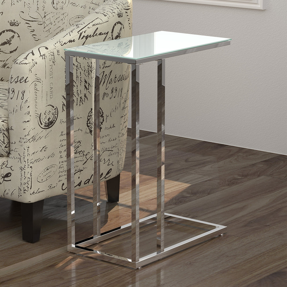 Chrome Metal Tempered Glass Accent Table By Homeroots | Accent Tables | Modishstore - 6