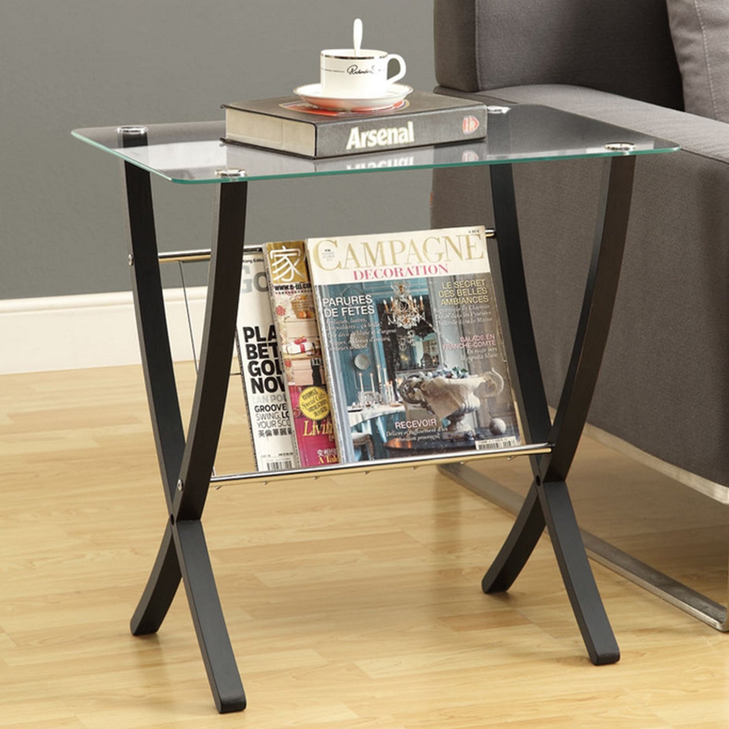 CappuccinoClear Metal Particle Board Accent Table By Homeroots | Accent Tables | Modishstore - 5