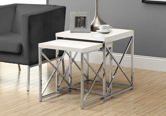 40.5" Particle Board and Chrome Metal Two Pieces Nesting Table Set By Homeroots | Accent Tables | Modishstore