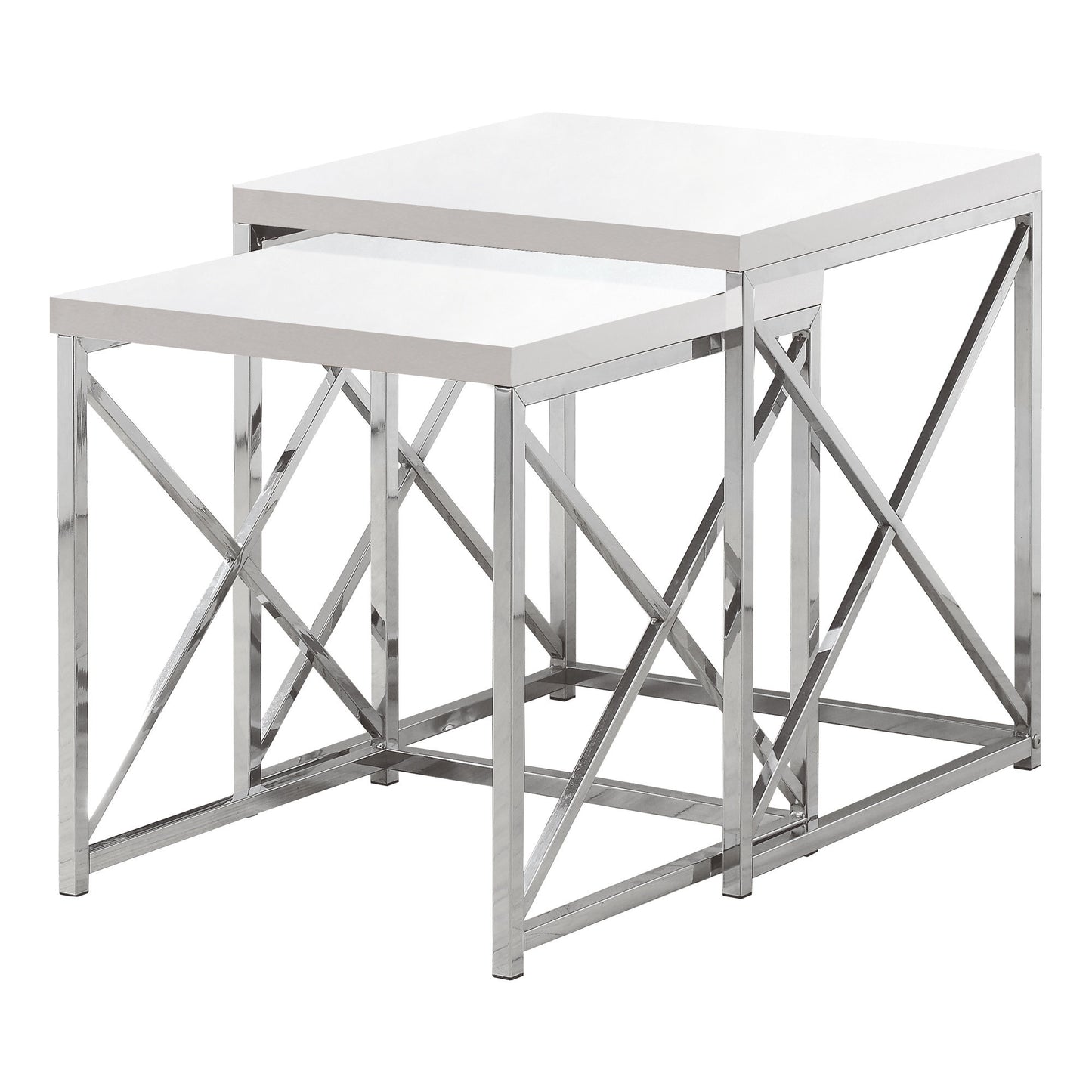 40.5" Particle Board and Chrome Metal Two Pieces Nesting Table Set By Homeroots | Accent Tables | Modishstore - 2