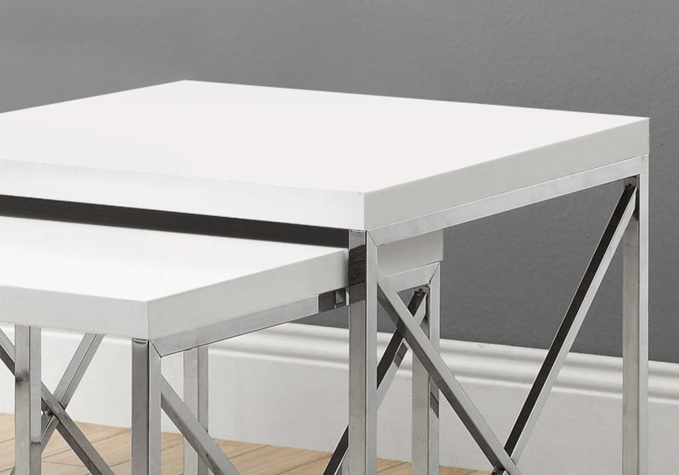 40.5" Particle Board and Chrome Metal Two Pieces Nesting Table Set By Homeroots | Accent Tables | Modishstore - 3