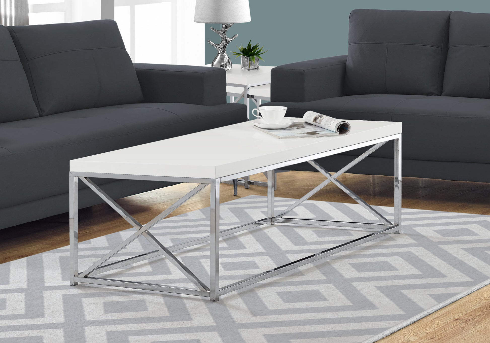 17" Particle Board and Chrome Metal Coffee Table By Homeroots | Coffee Tables | Modishstore