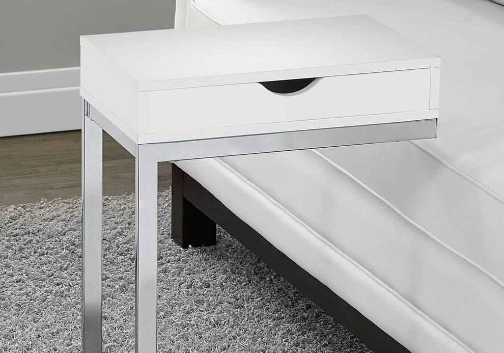 24.5" White Finish and Chromed Metal Accent Table By Homeroots | Accent Tables | Modishstore - 3
