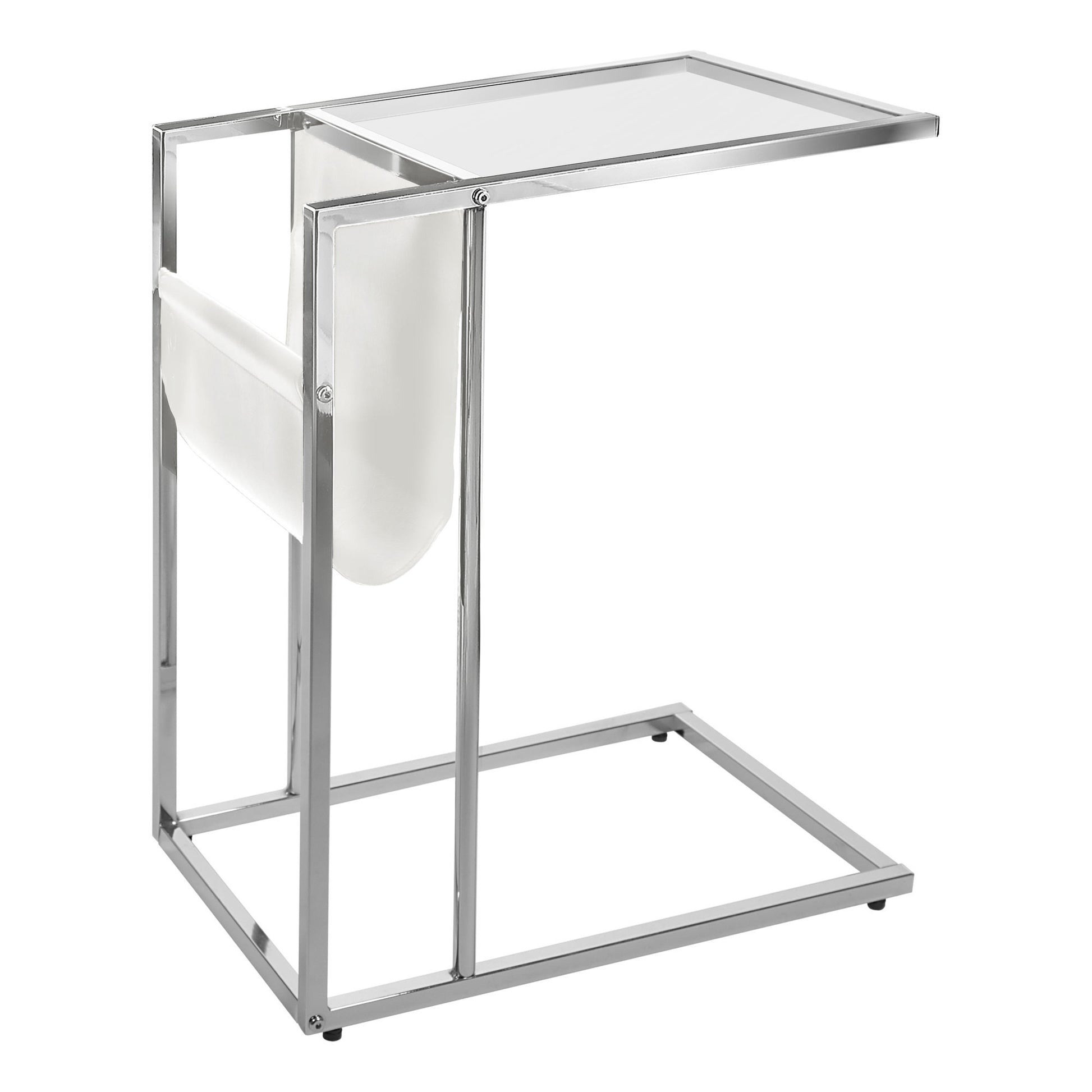 Chrome Tempered Glass Leather Look Accent Table By Homeroots | Accent Tables | Modishstore