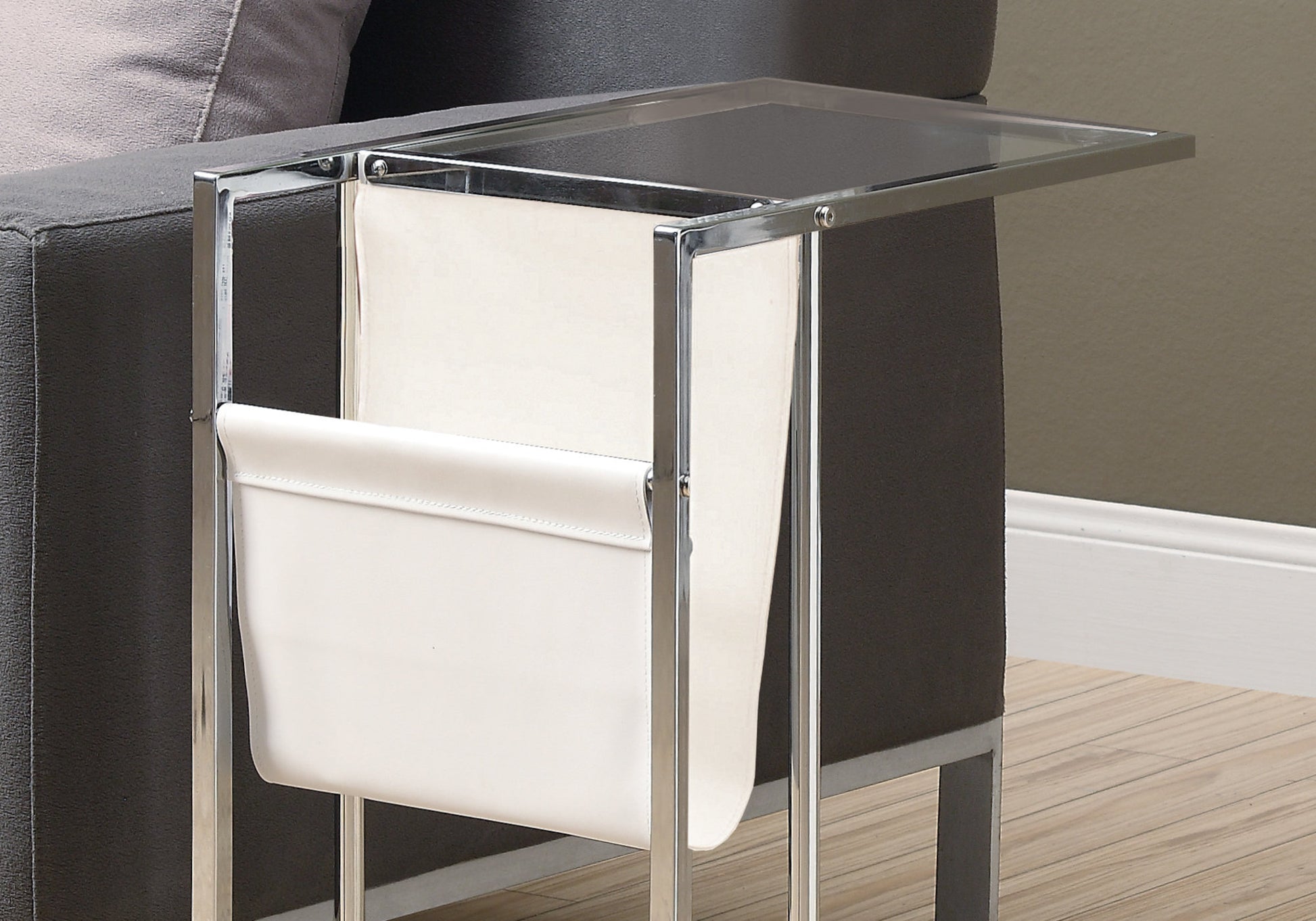 Chrome Tempered Glass Leather Look Accent Table By Homeroots | Accent Tables | Modishstore - 2