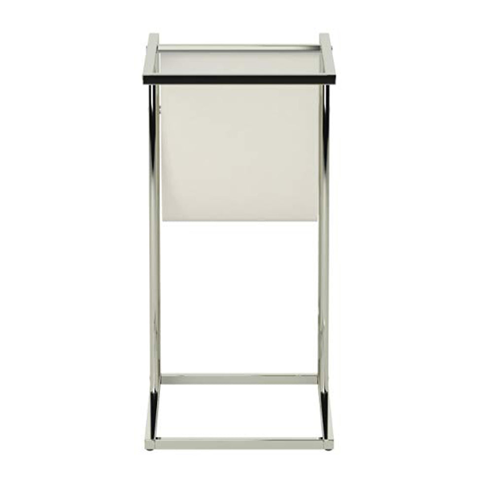 Chrome Tempered Glass Leather Look Accent Table By Homeroots | Accent Tables | Modishstore - 5
