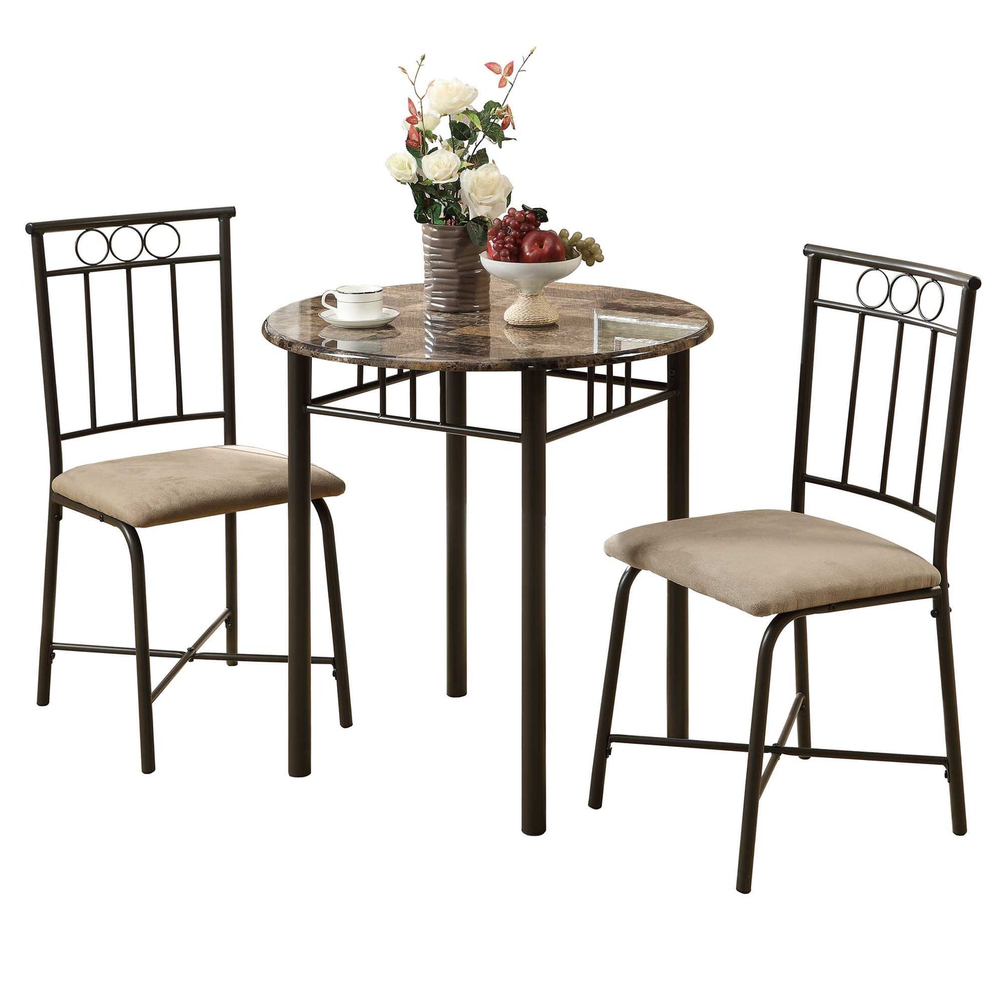 Cappuccino Beige Brown Metal Foam Microfiber 3Pcs Dining Set By Homeroots | Dining Sets | Modishstore