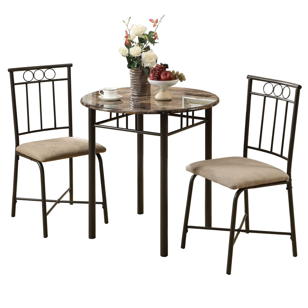Cappuccino Beige Brown Metal Foam Microfiber 3Pcs Dining Set By Homeroots | Dining Sets | Modishstore - 2