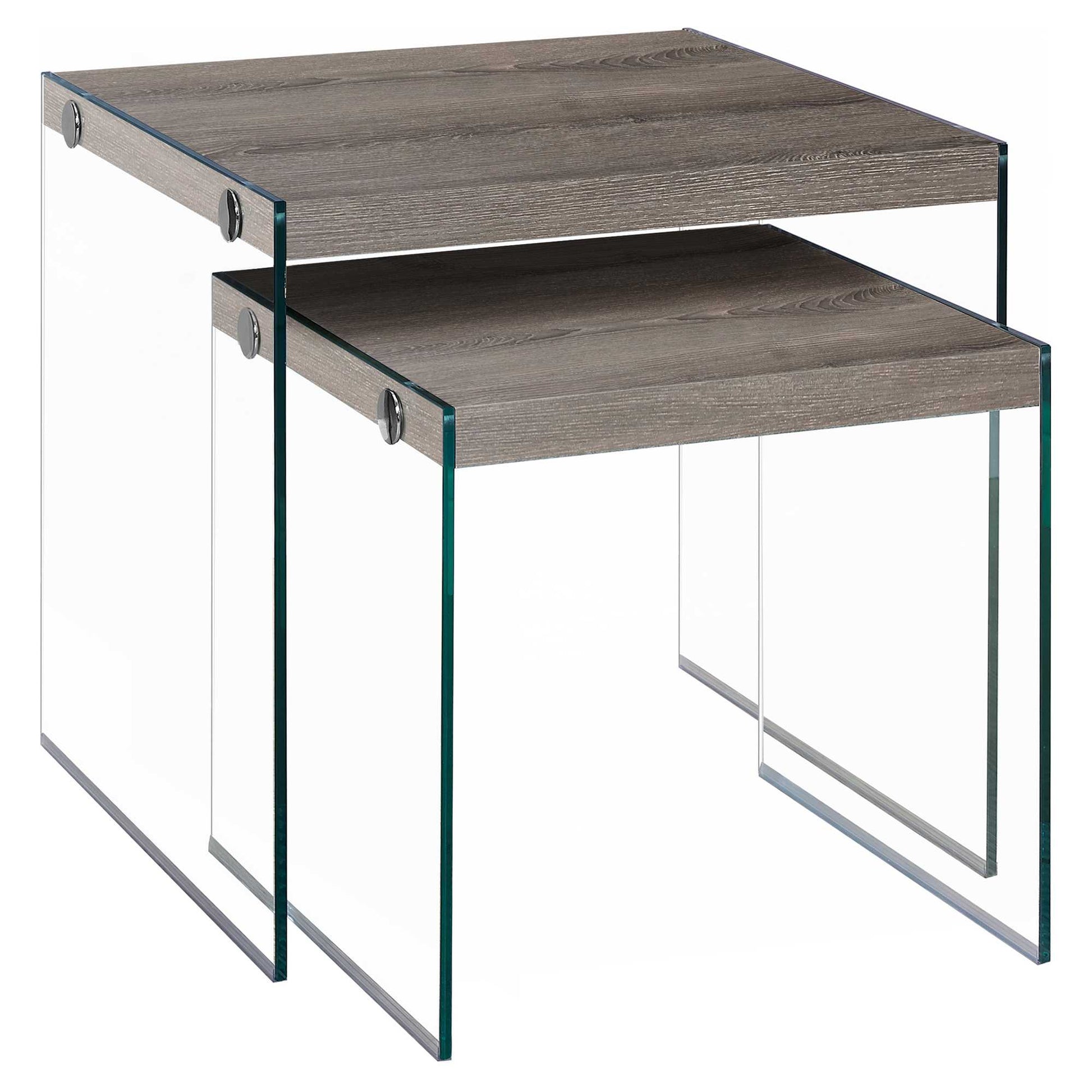 Dark Taupe Clear Particle Board Tempered Glass 2pcs Nesting Table Set By Homeroots | Accent Tables | Modishstore
