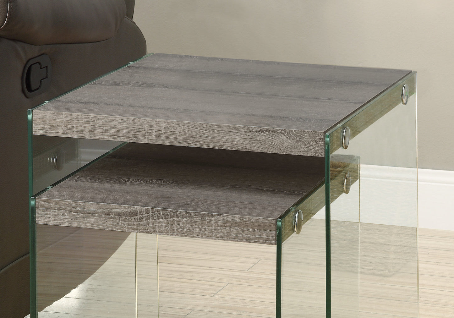 Dark Taupe Clear Particle Board Tempered Glass 2pcs Nesting Table Set By Homeroots | Accent Tables | Modishstore - 2
