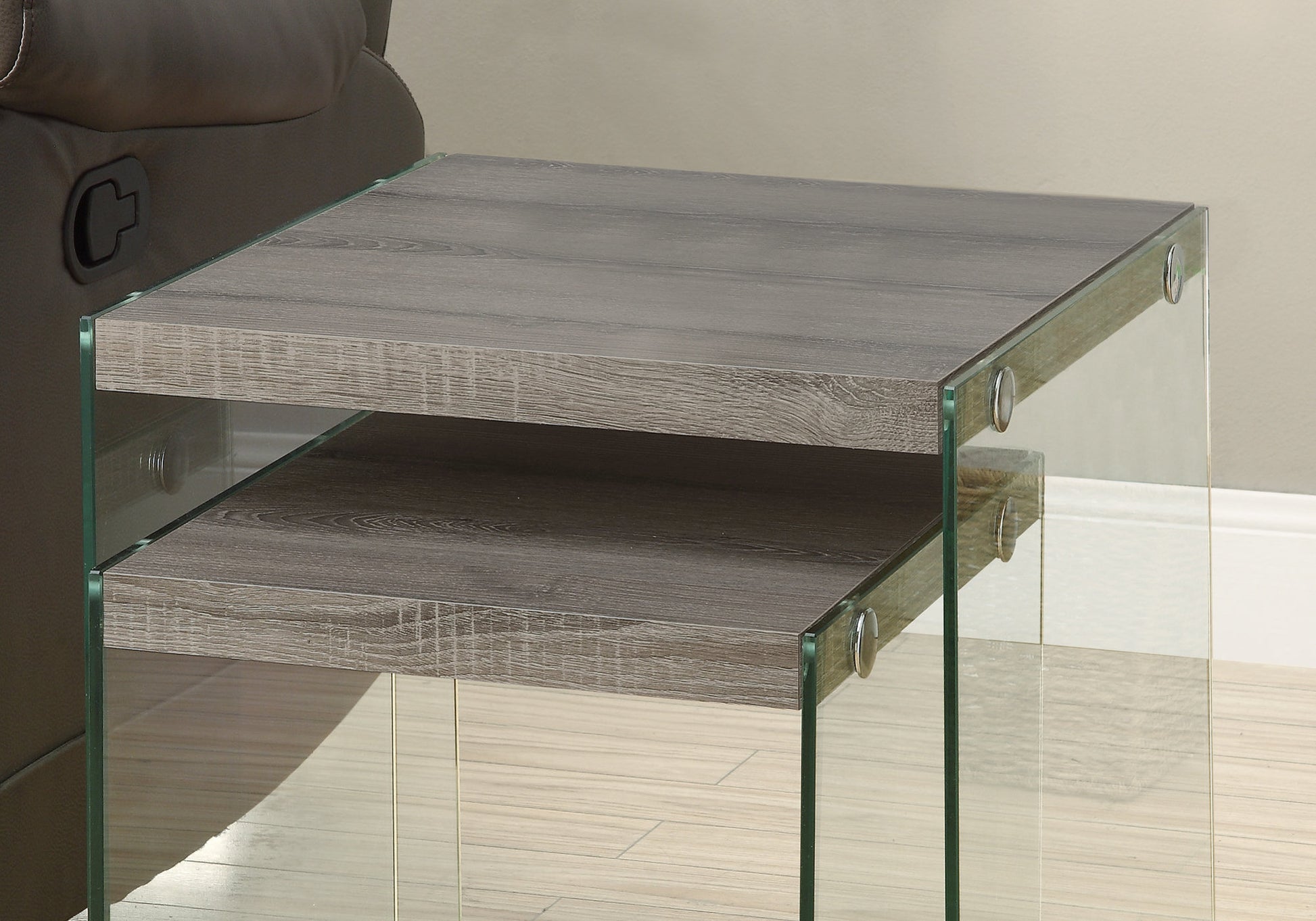 Dark Taupe Clear Particle Board Tempered Glass 2pcs Nesting Table Set By Homeroots | Accent Tables | Modishstore - 2