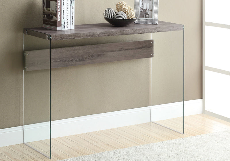 Dark Taupe Clear Particle Board Tempered Glass Accent Table By Homeroots | Console Tables | Modishstore