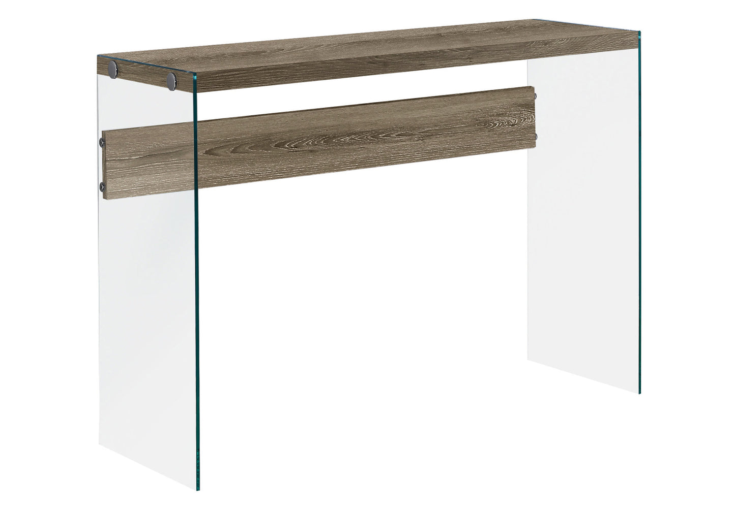 Dark Taupe Clear Particle Board Tempered Glass Accent Table By Homeroots | Console Tables | Modishstore - 2