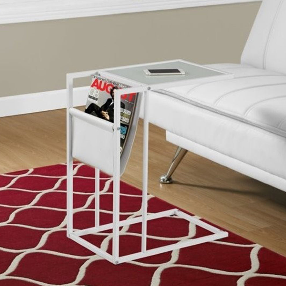 White Modern Metal and Glass TV Table By Homeroots | Accent Tables | Modishstore - 5