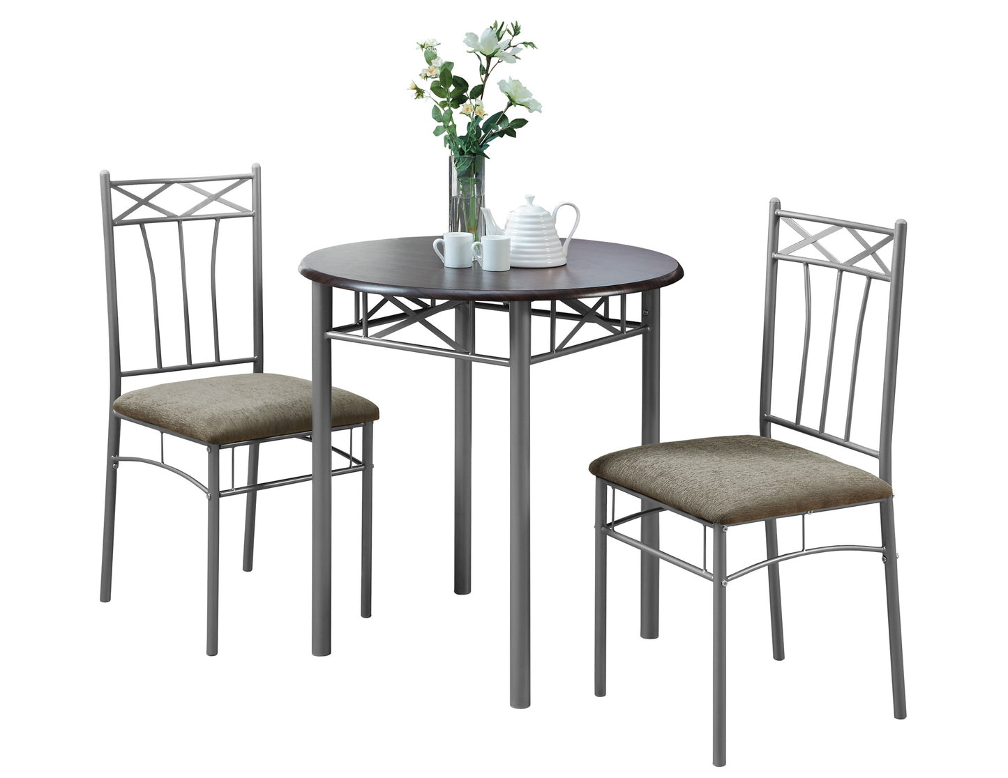 Cappuccino with silver Metal 3Pcs Dining Set By Homeroots | Dining Sets | Modishstore