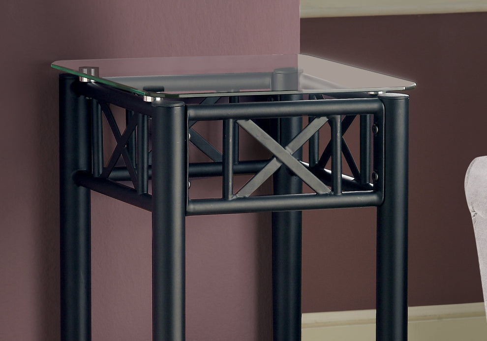 Black Metal Accent Table With Clear Tempered Glass By Homeroots | Accent Tables | Modishstore - 2