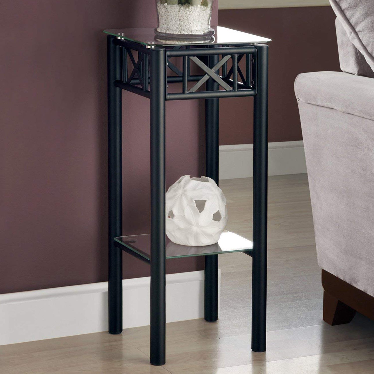 Black Metal Accent Table With Clear Tempered Glass By Homeroots | Accent Tables | Modishstore - 6