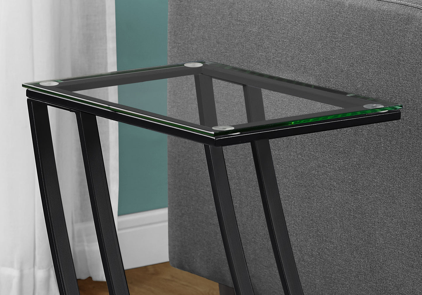 Black Clear Metal Tempered Glass Accent Table By Homeroots - 333020 | Accent Tables | Modishstore - 2