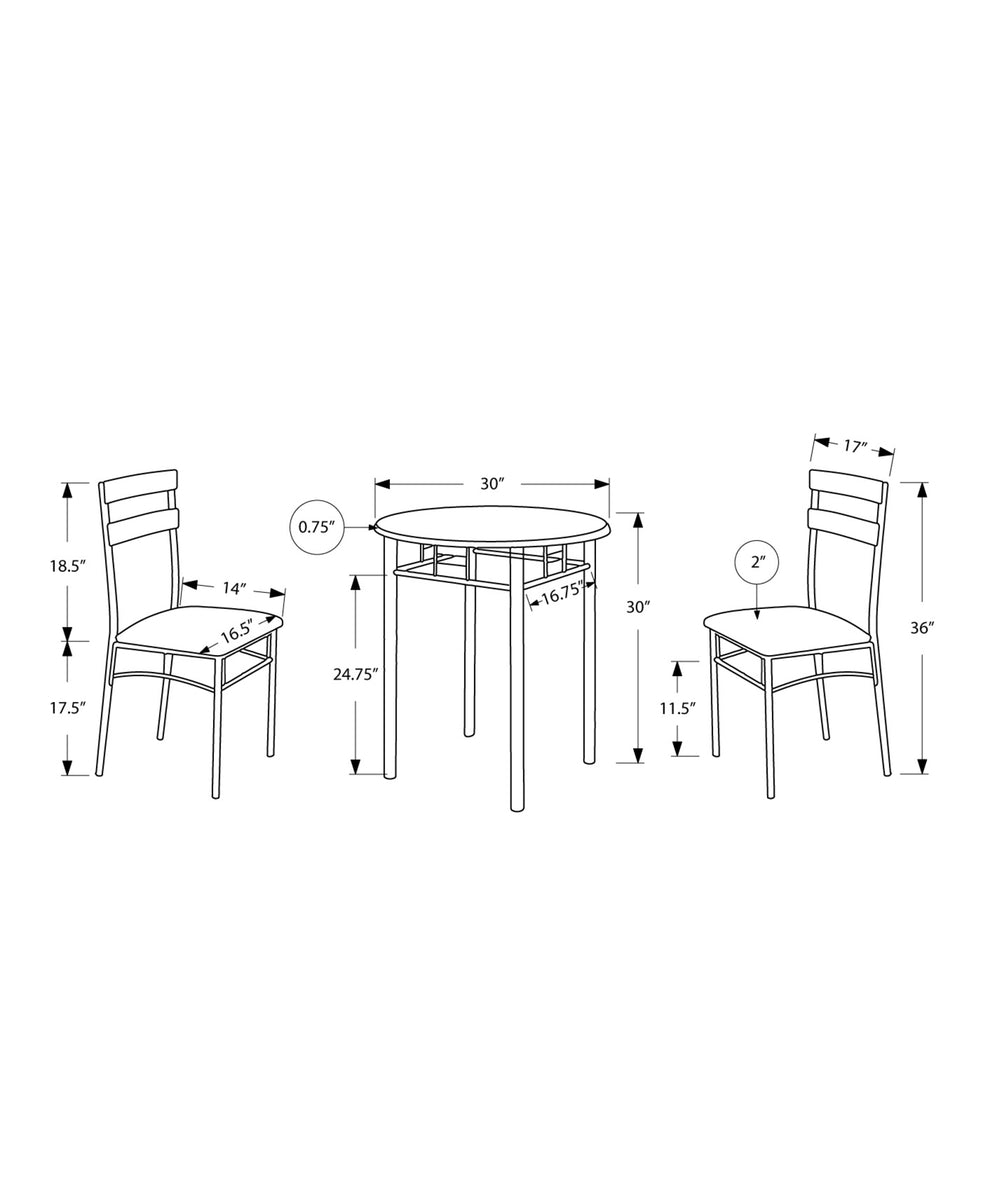 Cappuccino with silver Metal 3Pcs Dining Set By Homeroots | Dining Sets | Modishstore - 8