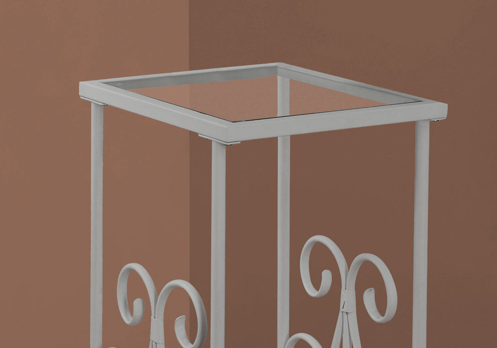 Silver Clear Metal Tempered Glass Accent Table By Homeroots | Accent Tables | Modishstore - 2