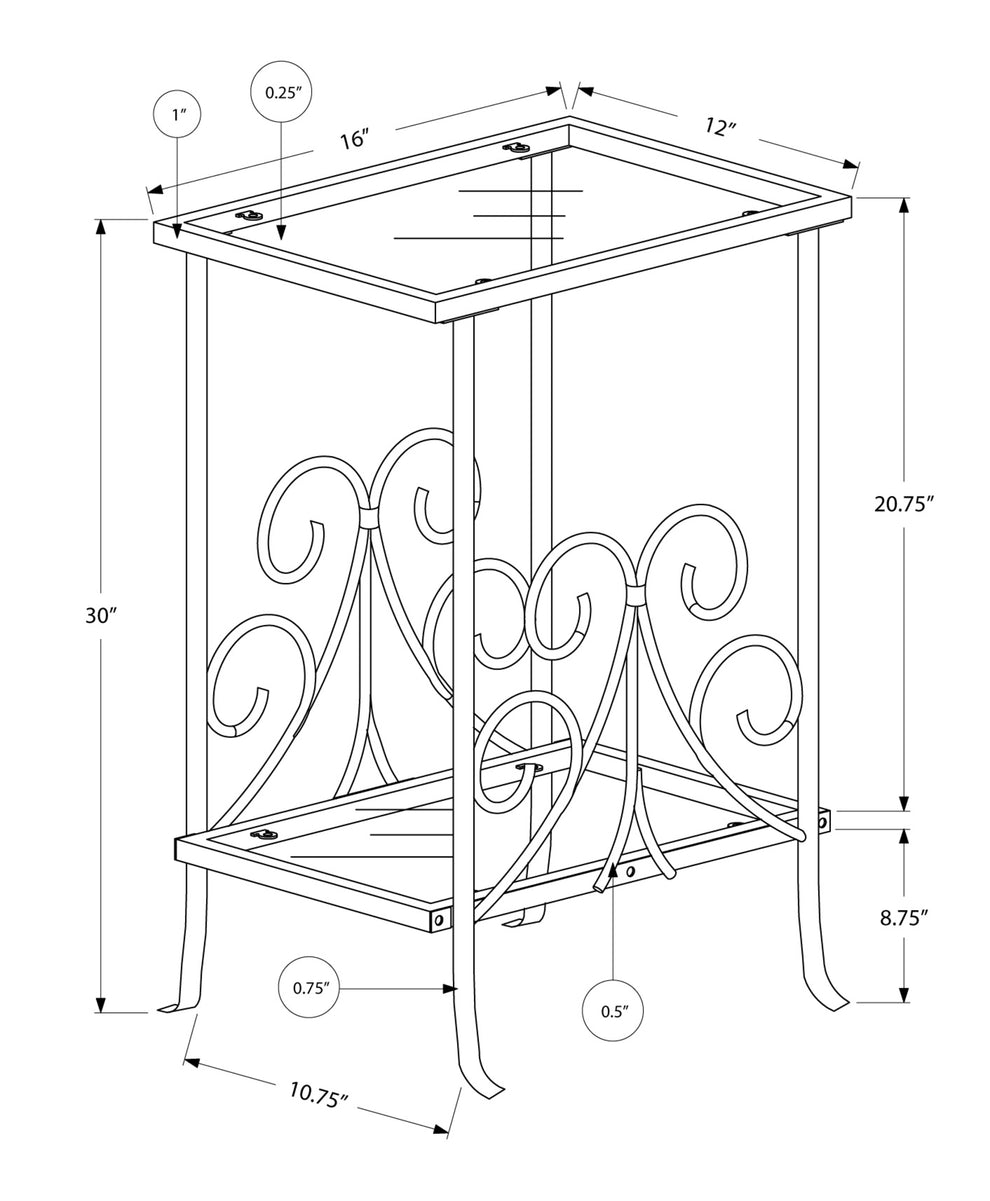 Silver Clear Metal Tempered Glass Accent Table By Homeroots | Accent Tables | Modishstore - 3