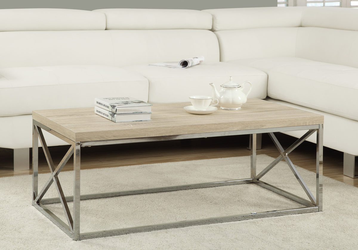 X Trestle Light Natural and Chrome Coffee Table By Homeroots | Coffee Tables | Modishstore