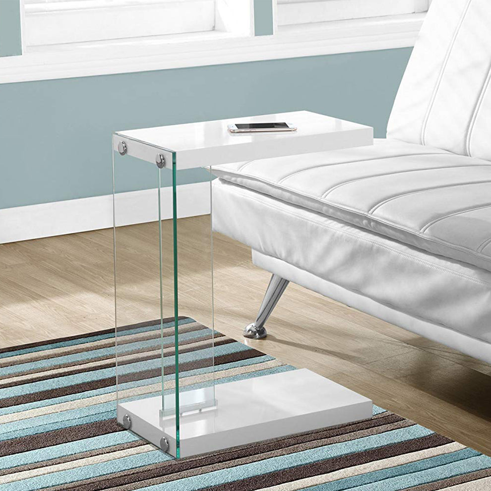 White Finish and Tempered Glass Accent Table By Homeroots | Accent Tables | Modishstore - 5