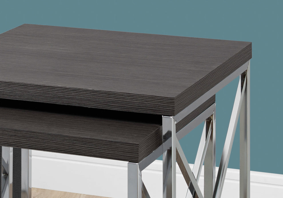 Grey Particle Board Metal 2pcs Nesting Table Set By Homeroots - 333104 | Nesting Tables | Modishstore - 2
