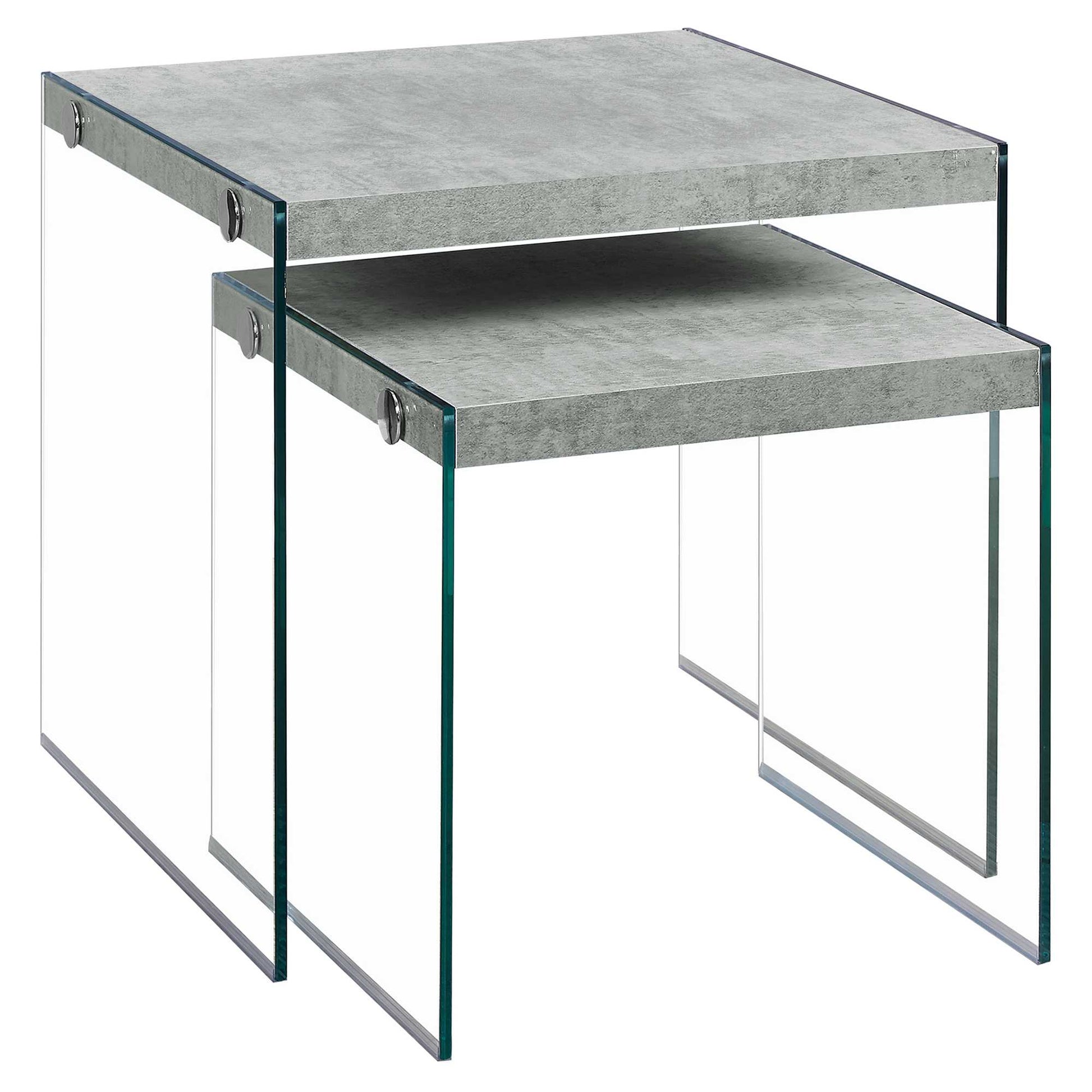 Grey Clear Particle Board Tempered Glass 2pcs Nesting Table Set By Homeroots | Nesting Tables | Modishstore
