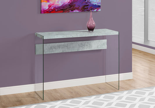 32" Grey Cement Particle Board and Clear Tempered Glass Accent Table By Homeroots | Console Tables | Modishstore