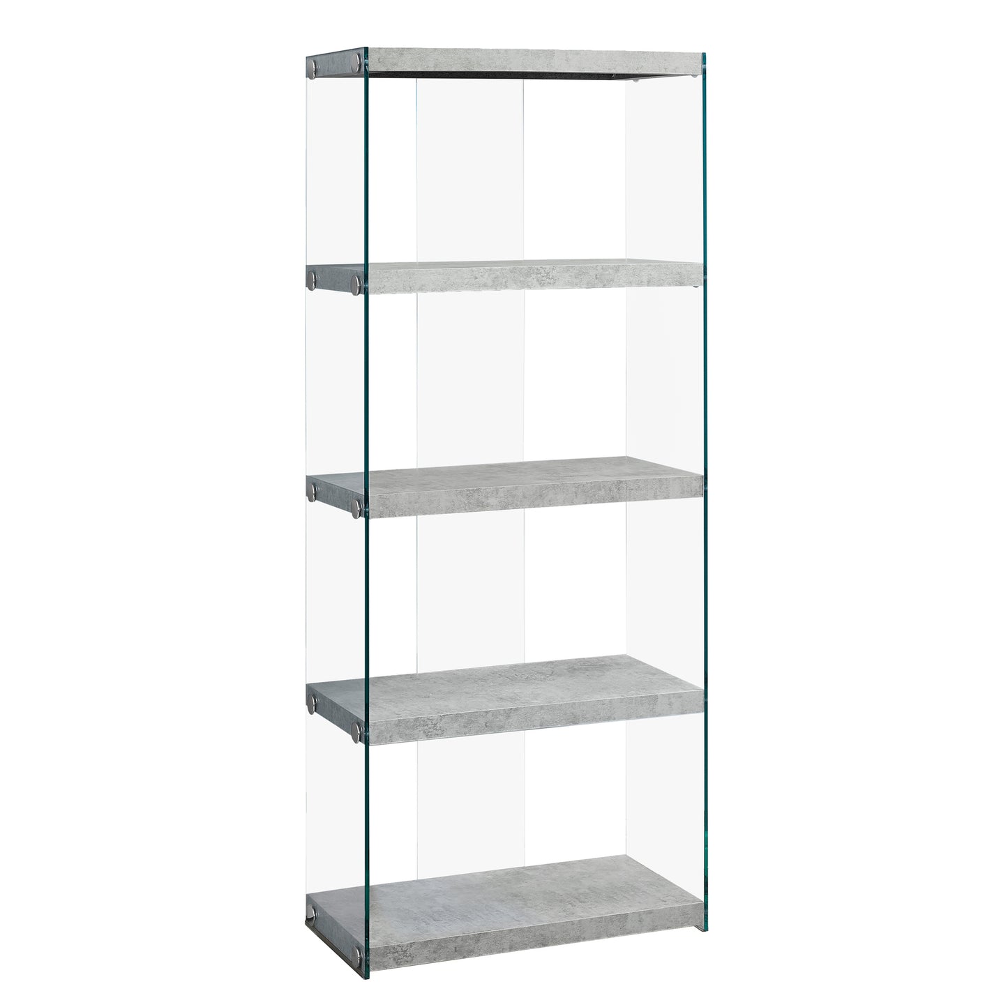 60" Grey Cement Particle Board and Clear Tempered Glass Bookcase By Homeroots | Bookcases | Modishstore - 2