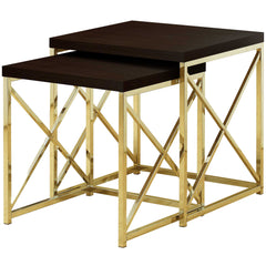 Cappuccino Gold Particle Board Metal 2pcs Nesting Table Set By Homeroots
