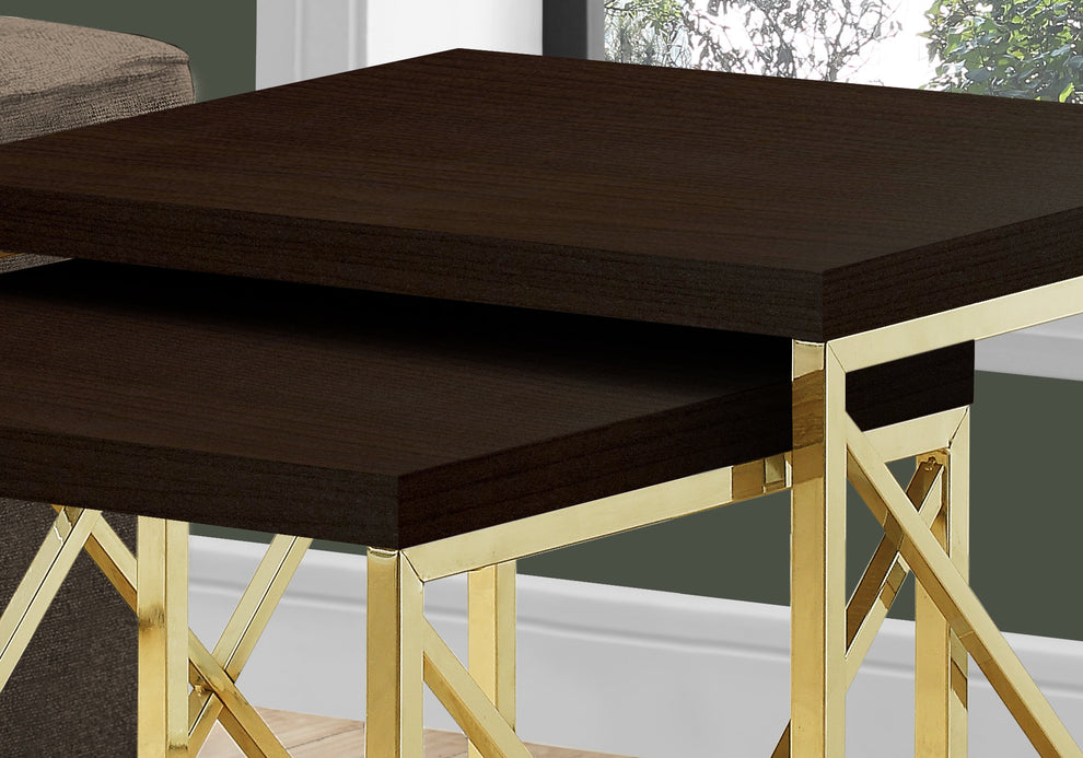 Cappuccino Gold Particle Board Metal 2pcs Nesting Table Set By Homeroots | Nesting Tables | Modishstore - 2
