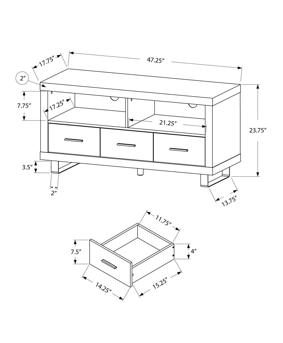 Dark Taupe Silver Particle Board Hollow Core Metal TV Stand with 3 Drawers By Homeroots | TV Stands | Modishstore - 3
