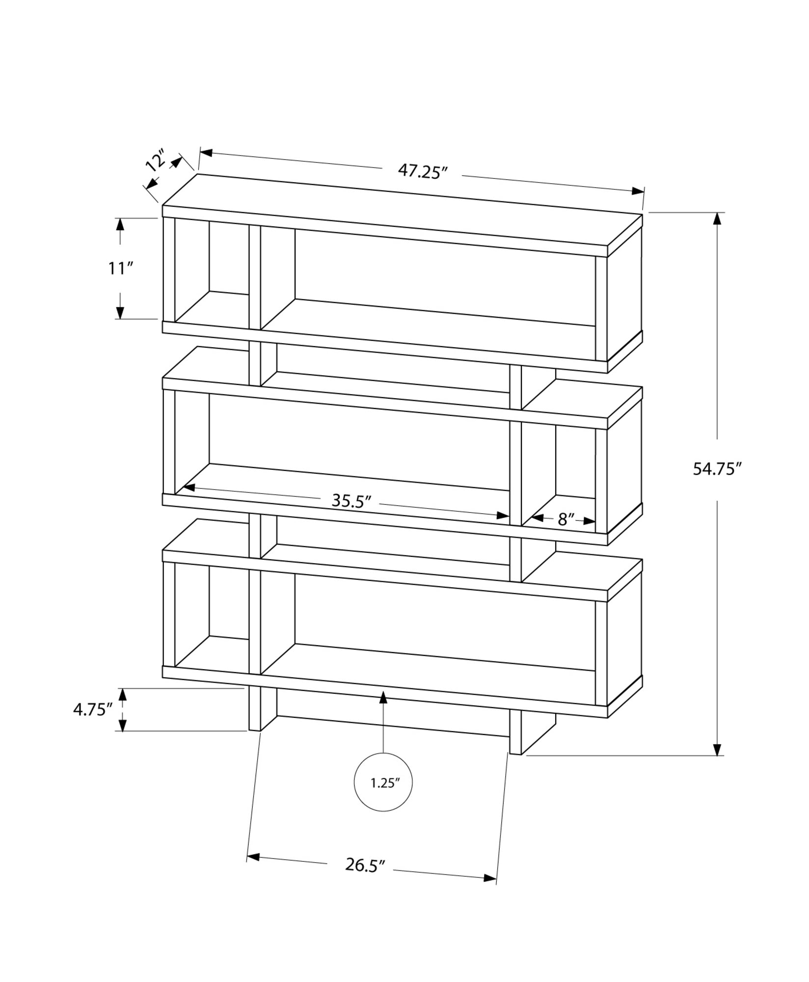 Dark Taupe Particle Board Hollow Core Bookcase By Homeroots | Bookcases | Modishstore - 3