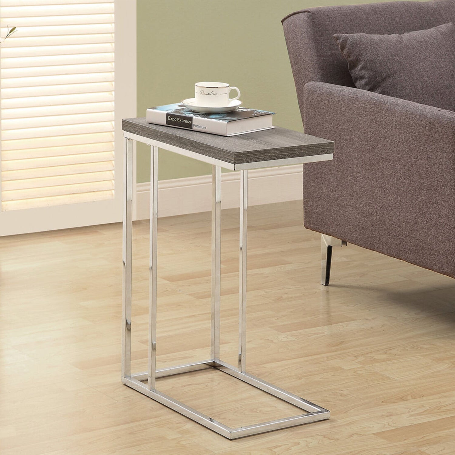 Dark Taupe Particle Board Metal Accent Table By Homeroots - 333125 | Accent Tables | Modishstore - 5