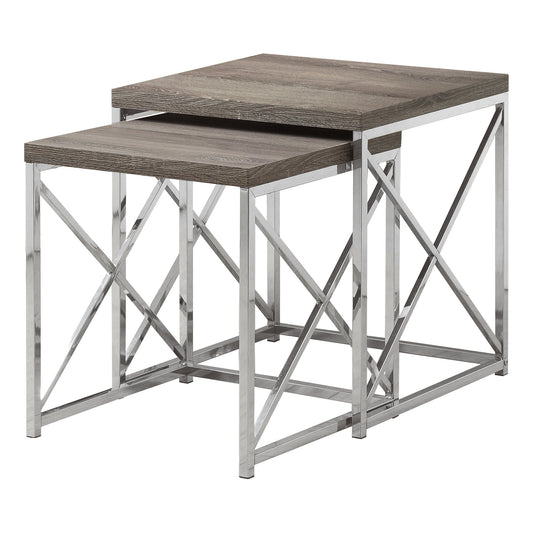Dark Taupe Particle Board Metal 2pcs Nesting Table Set By Homeroots | Accent Tables | Modishstore